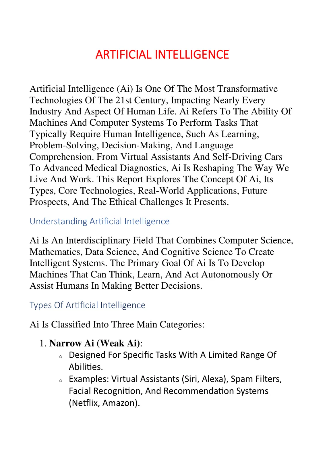 غلاف تقرير ARTIFICIAL INTELLIGENCE
