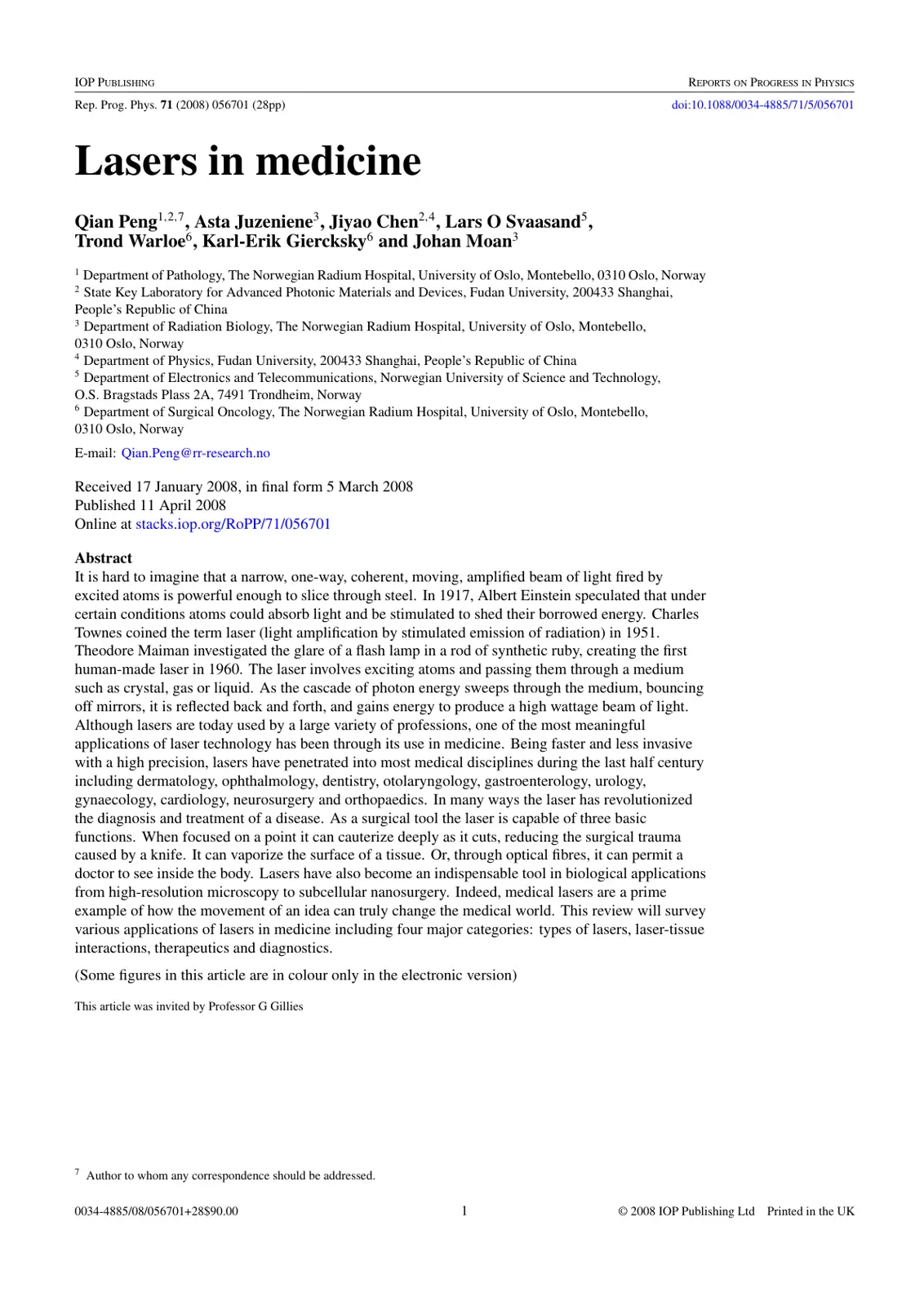 غلاف تقرير Lasers in medicine