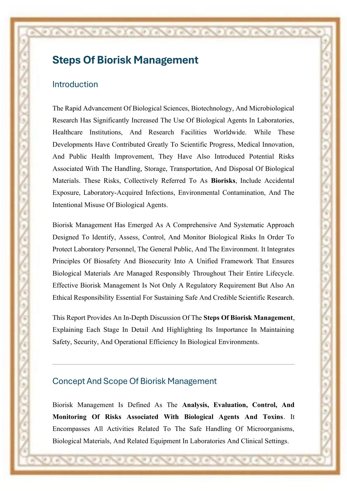 غلاف تقرير Steps Of Biorisk Management