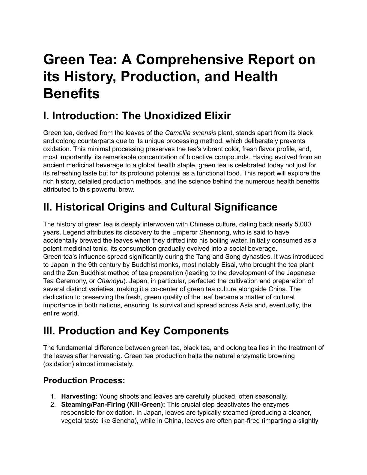 غلاف تقرير Green Tea: A Comprehensive Report on its History, Production, and Health Benefits