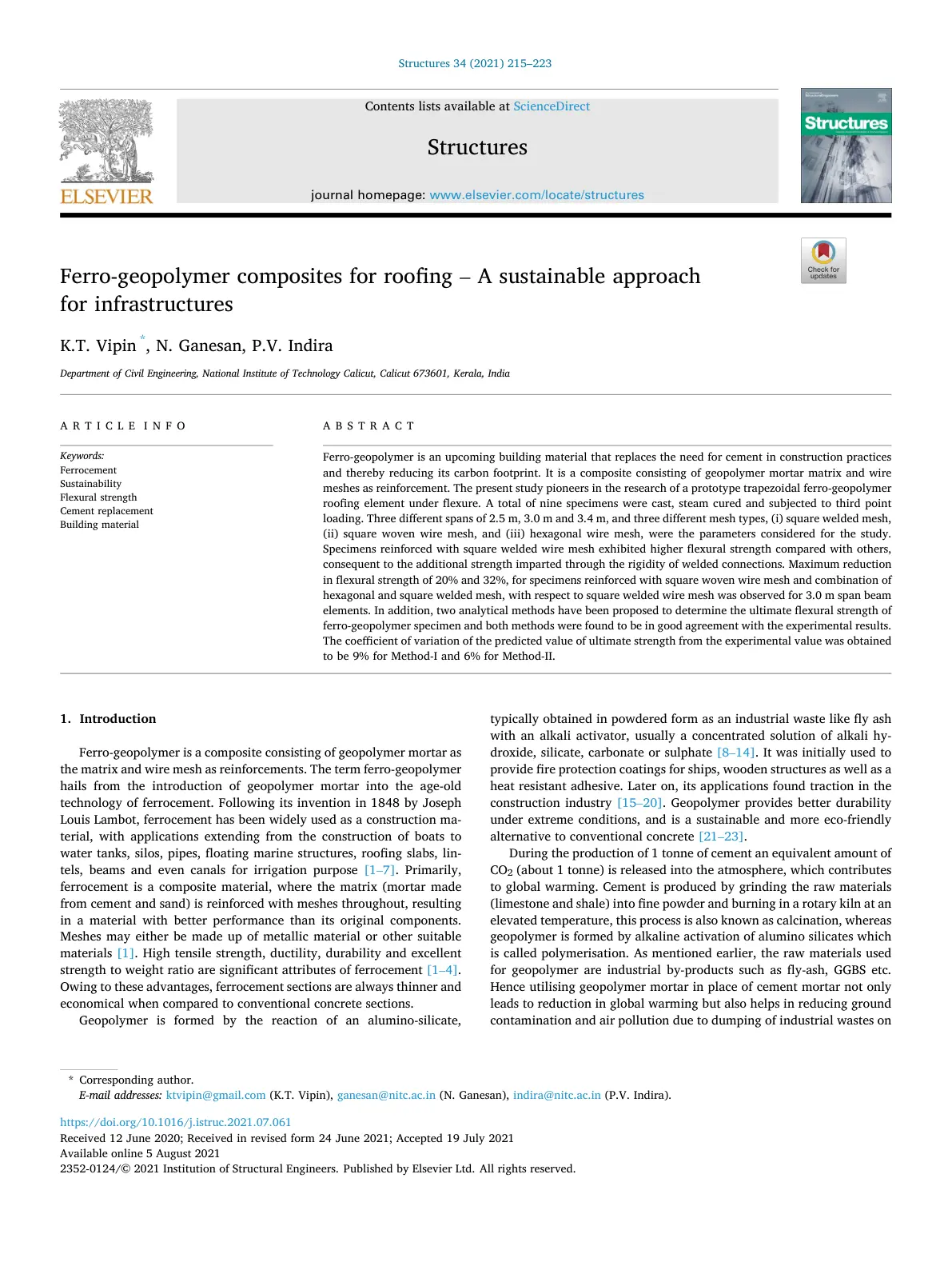 غلاف تقرير Ferro-geopolymer composites for roofing - A sustainable approach for infrastructures