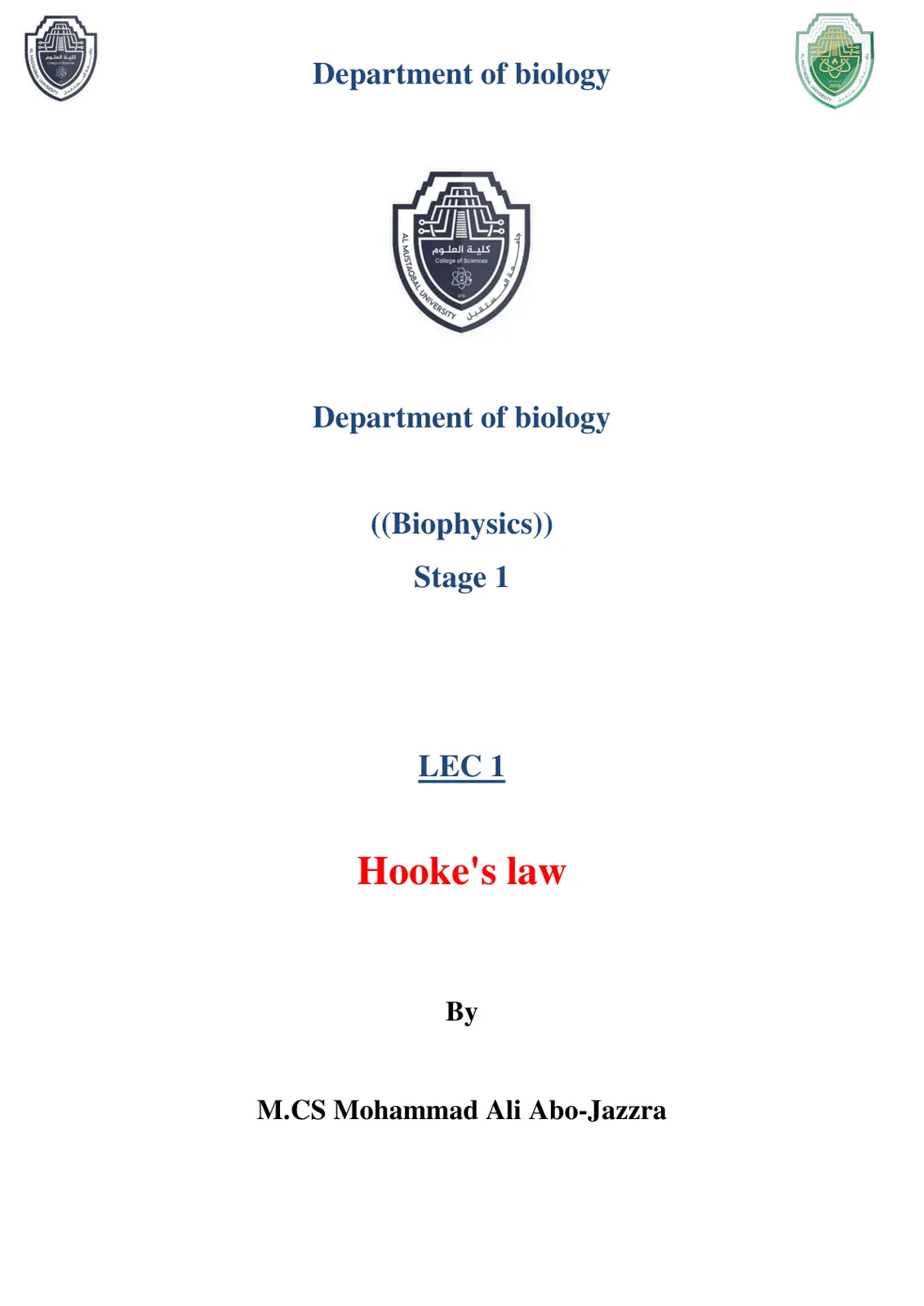غلاف تقرير Biophysics: Hooke's law