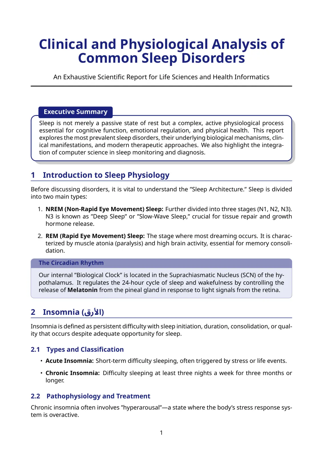 غلاف تقرير Clinical and Physiological Analysis of Common Sleep Disorders