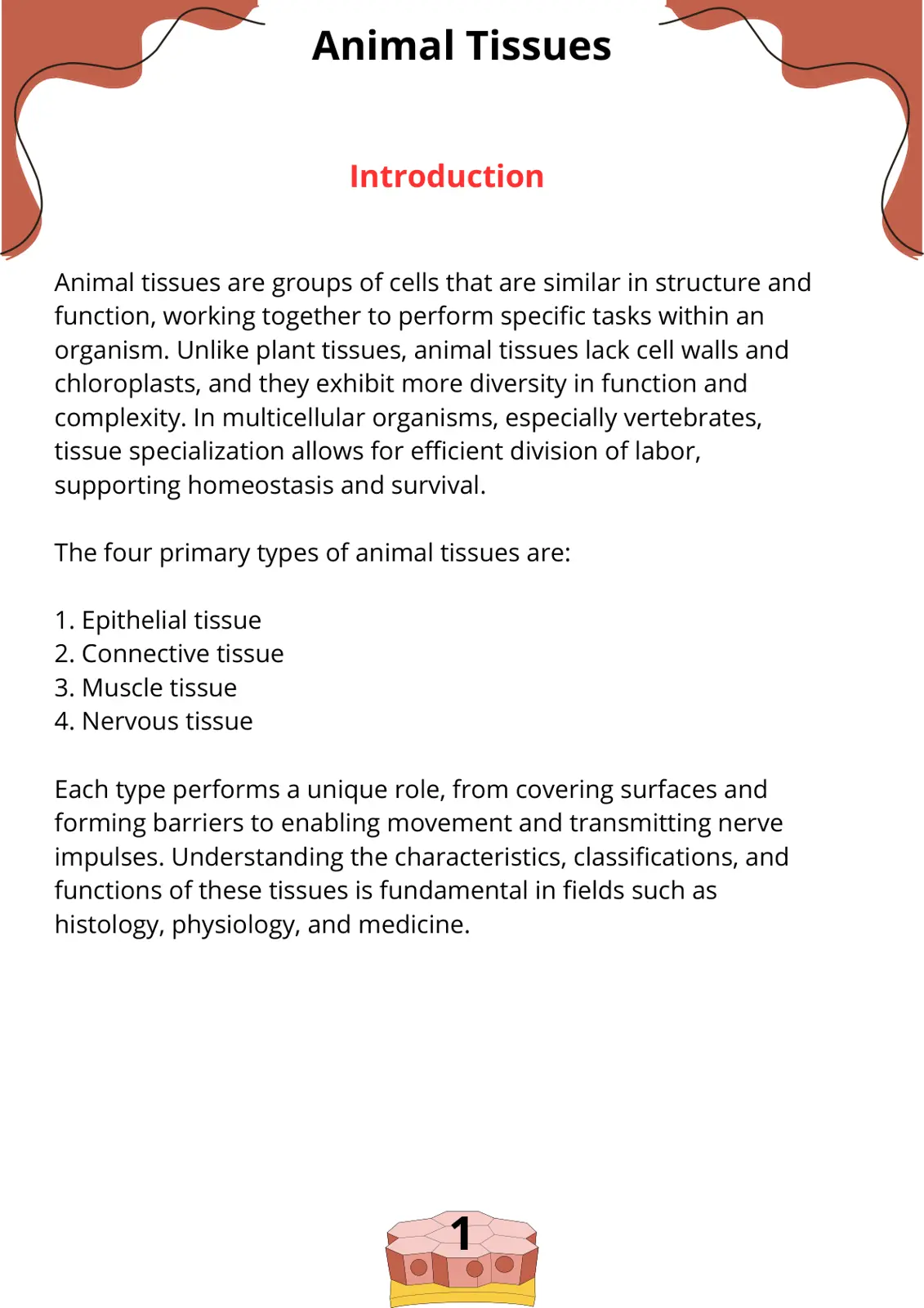 غلاف تقرير Animal Tissues