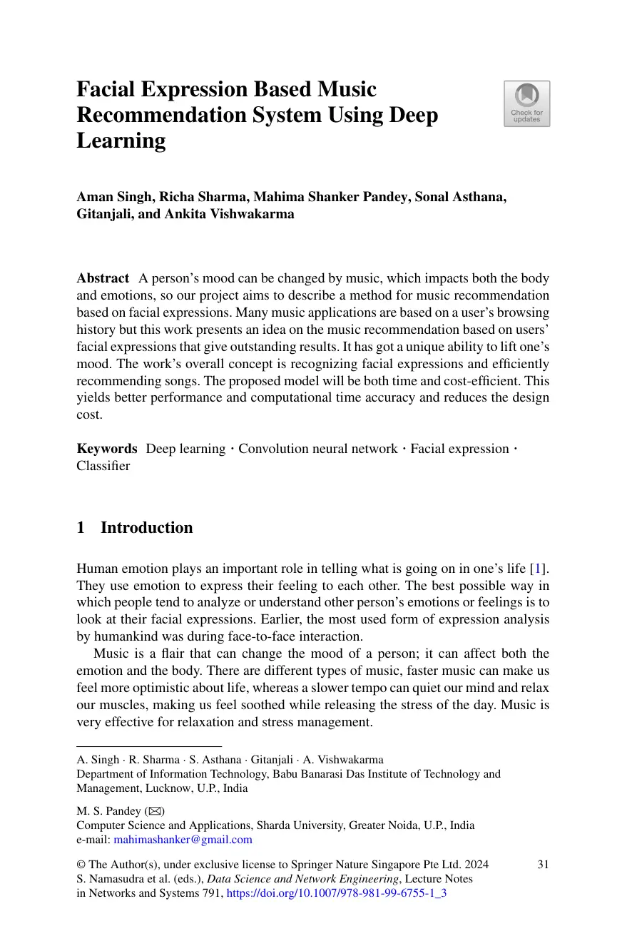 غلاف تقرير Facial Expression Based Music Recommendation System Using Deep Learning