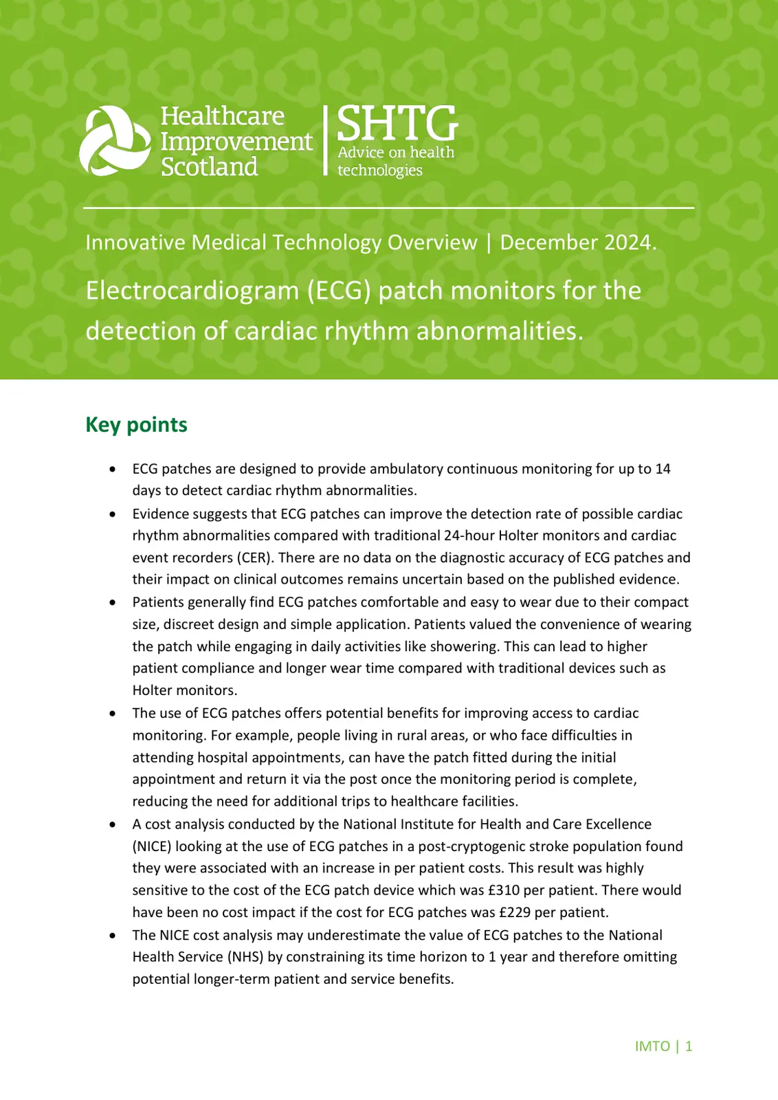 غلاف تقرير Innovative Medical Technology Overview – ECG Patch Monitors for Detection of Cardiac Rhythm Abnormalities