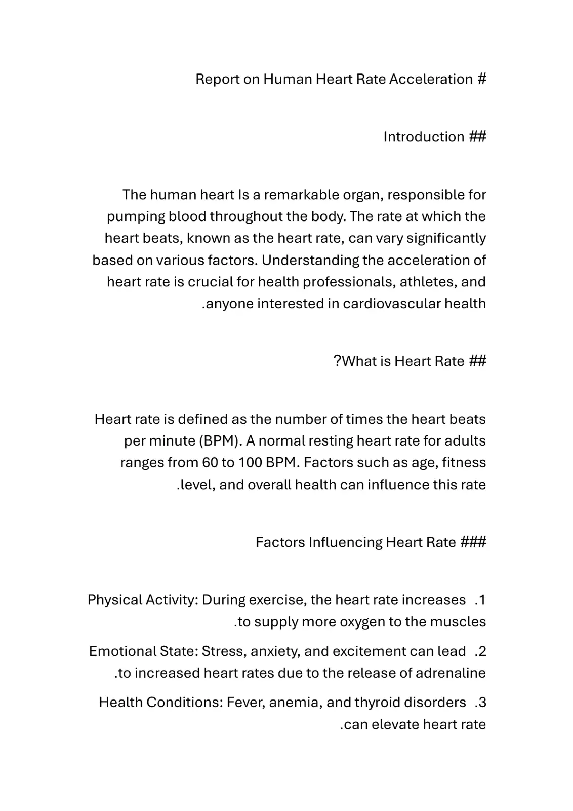 غلاف تقرير Report on Human Heart Rate Acceleration