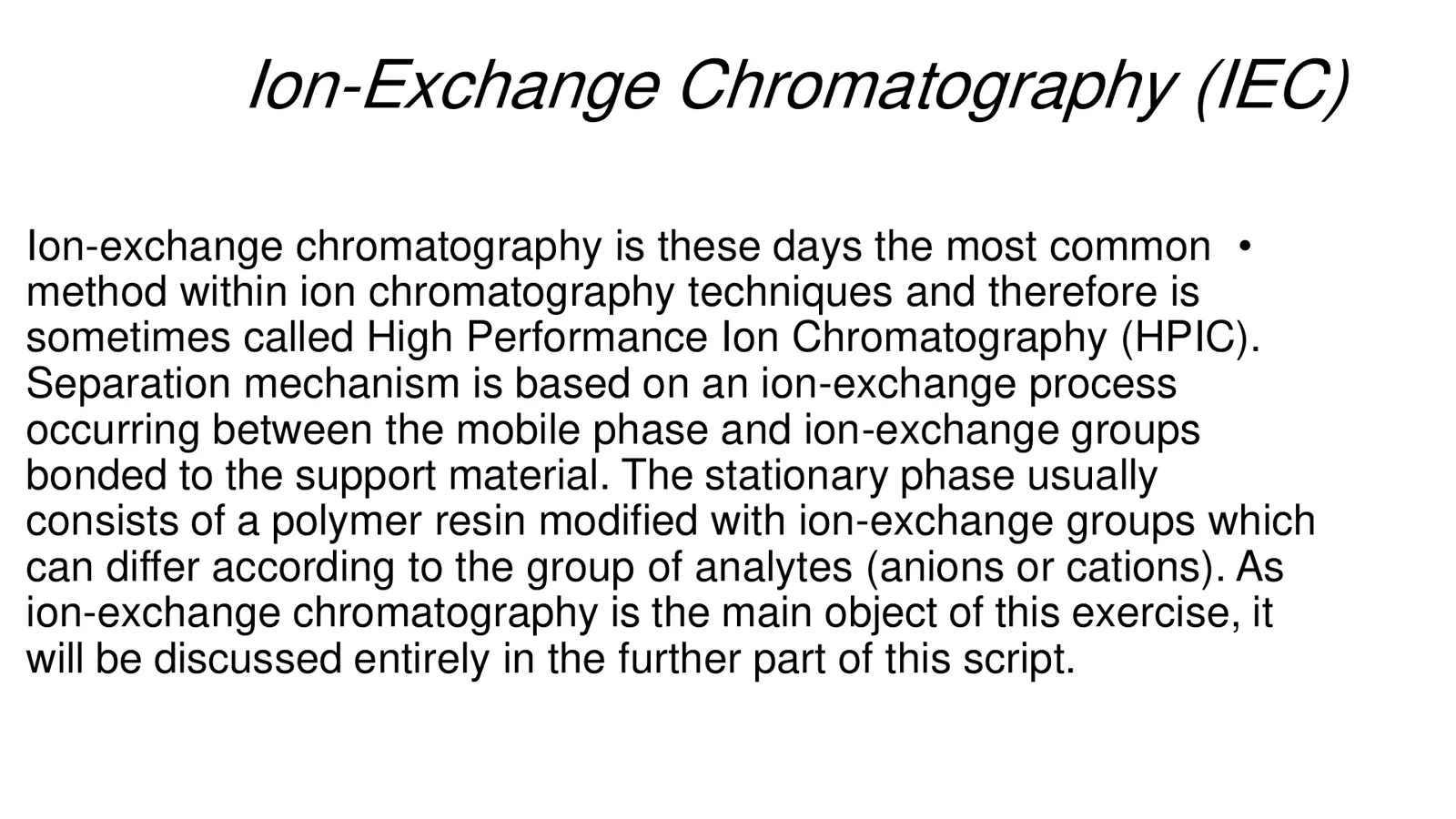 غلاف تقرير Ion-Exchange Chromatography (IEC)