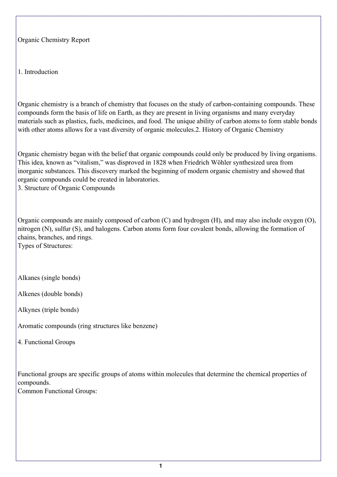 غلاف تقرير Organic Chemistry Report