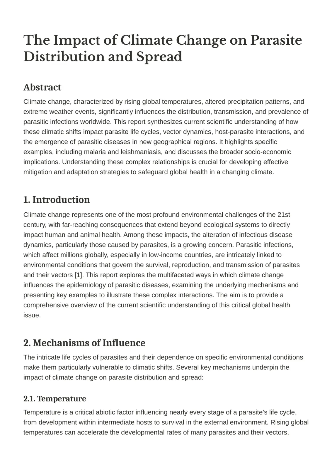 غلاف تقرير The Impact of Climate Change on Parasite Distribution and Spread