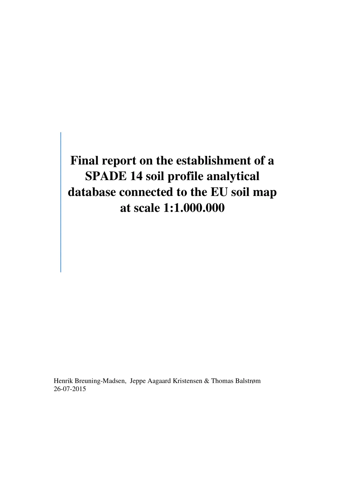 غلاف تقرير Final report on the establishment of a SPADE 14 soil profile analytical database connected to the EU soil map at scale 1:1.000.000