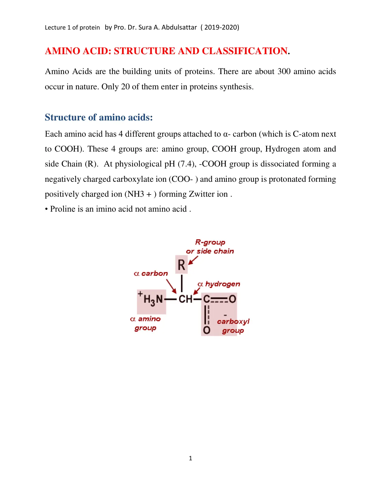 غلاف تقرير Amino Acid: Structure and Classification