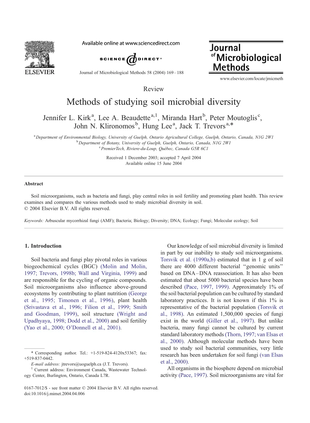 غلاف تقرير Methods of studying soil microbial diversity