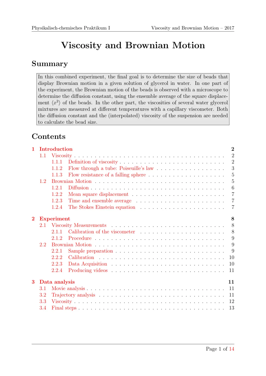 غلاف تقرير Viscosity and Brownian Motion