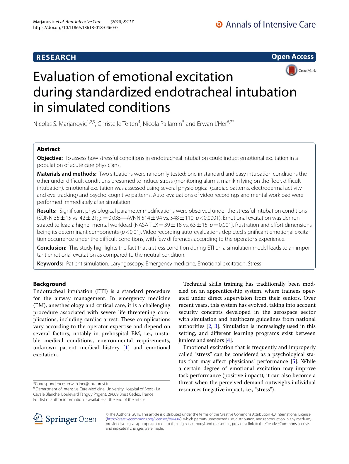غلاف تقرير Evaluation of emotional excitation during standardized endotracheal intubation in simulated conditions