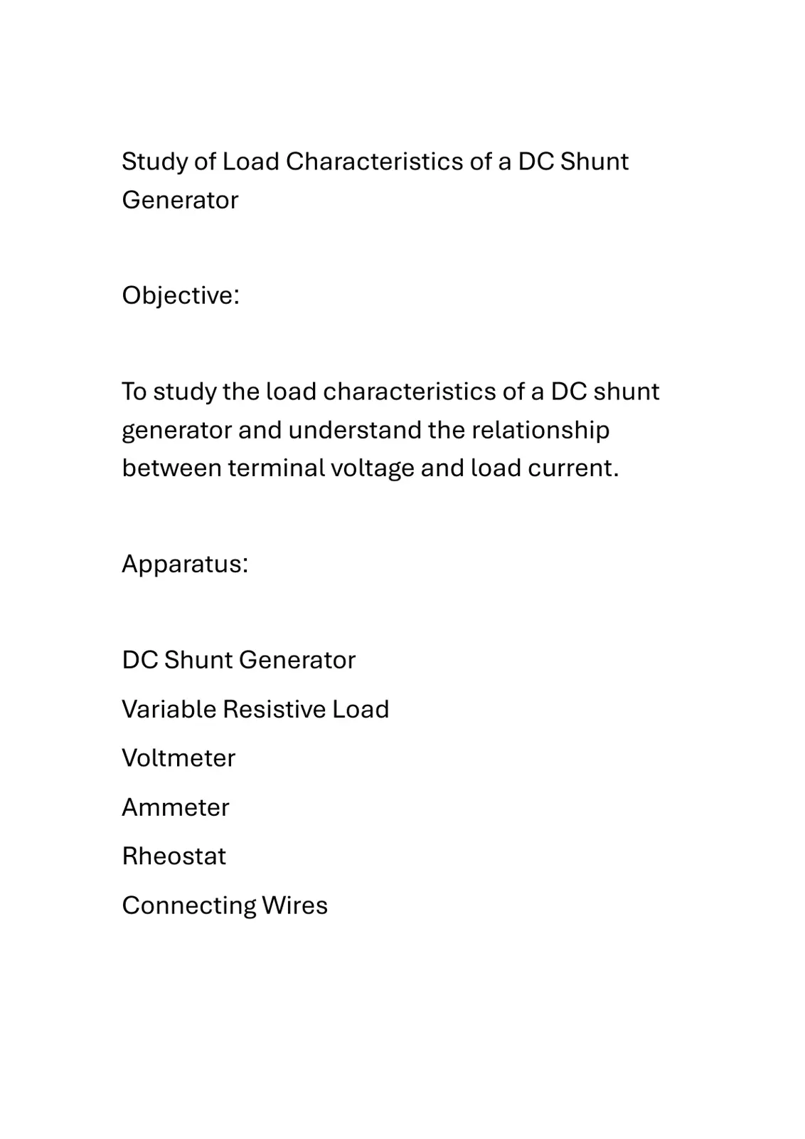غلاف تقرير Study of Load Characteristics of a DC Shunt Generator