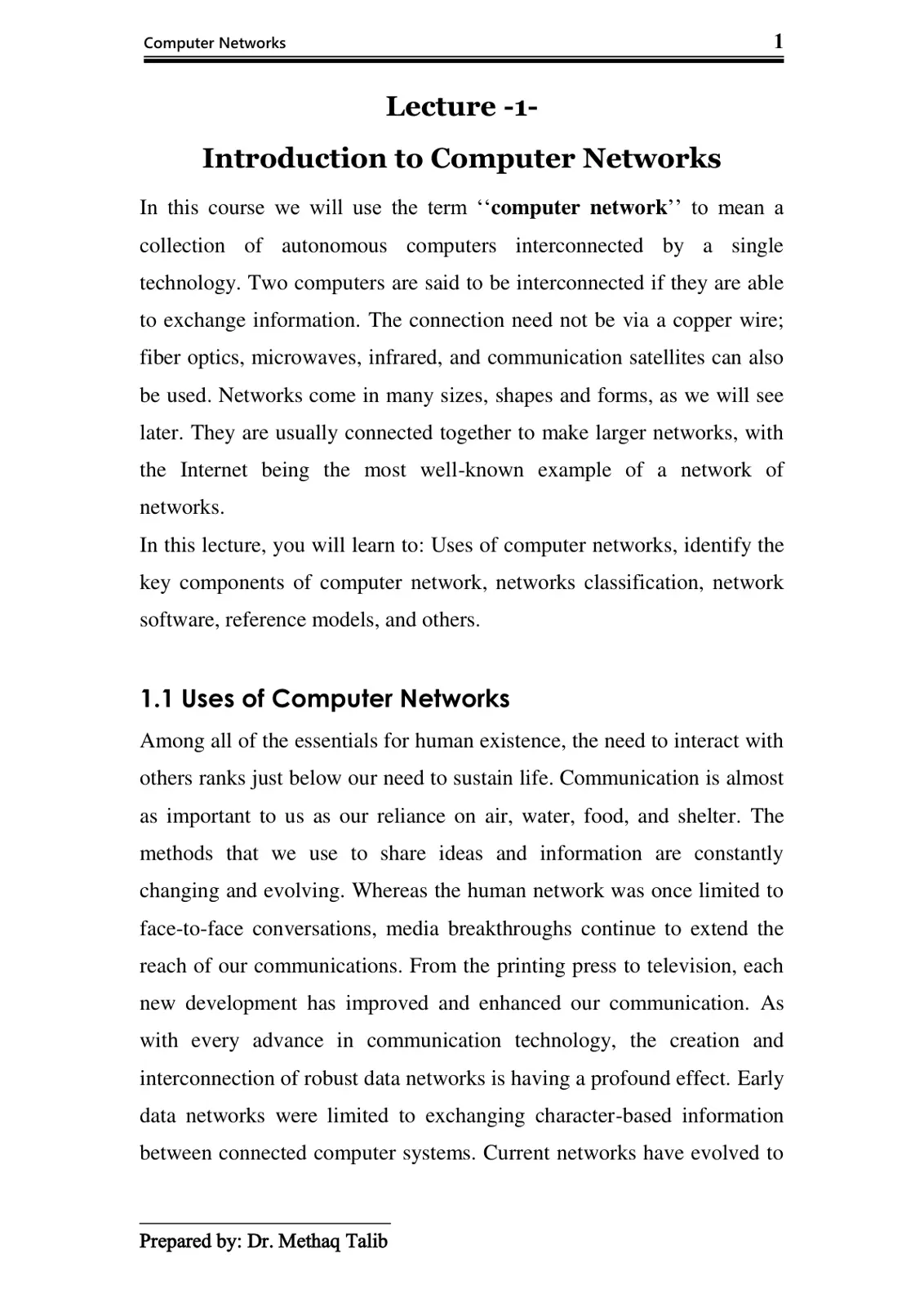 غلاف تقرير Computer Networks