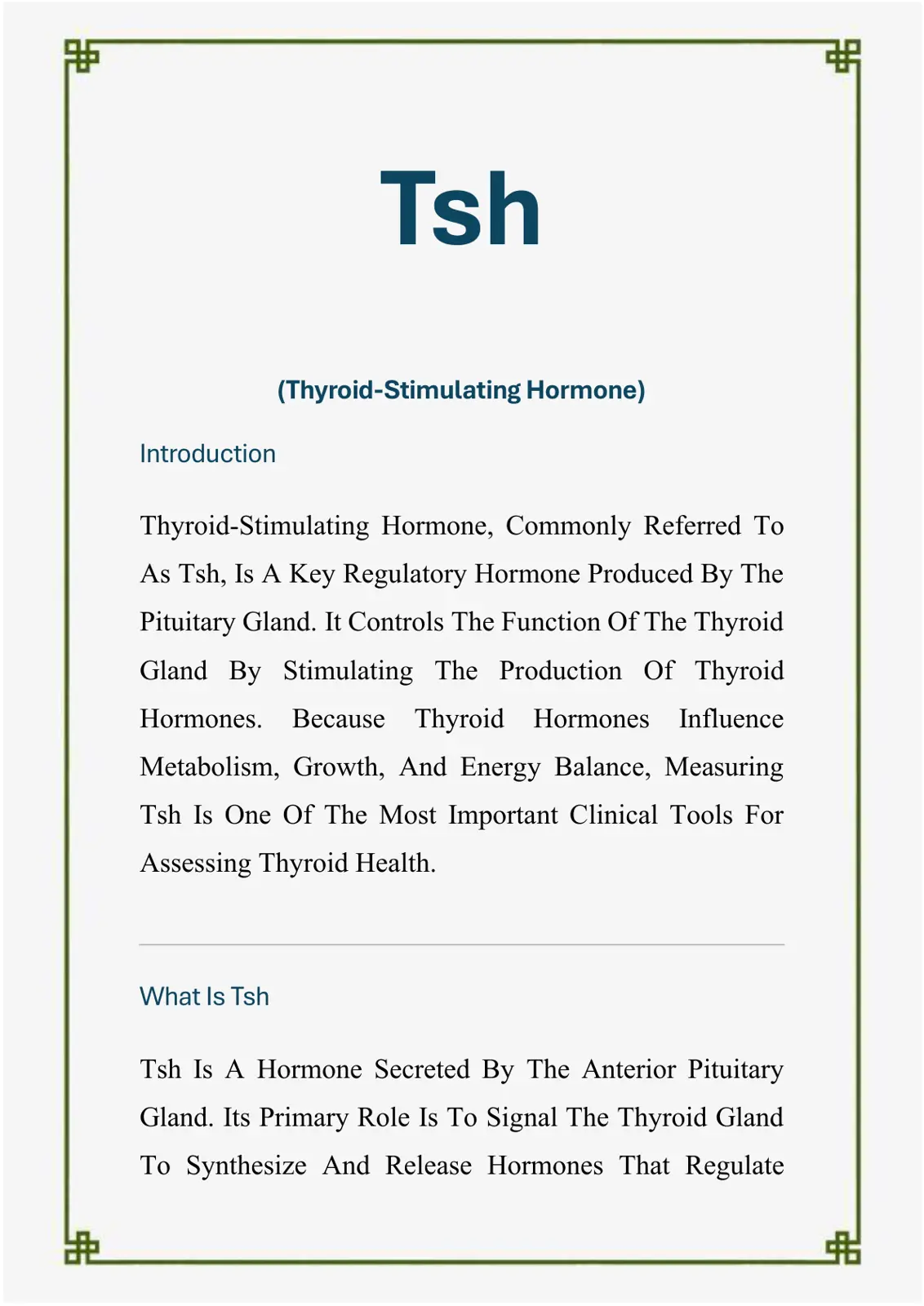 غلاف تقرير TSH - Thyroid Stimulating Hormone
