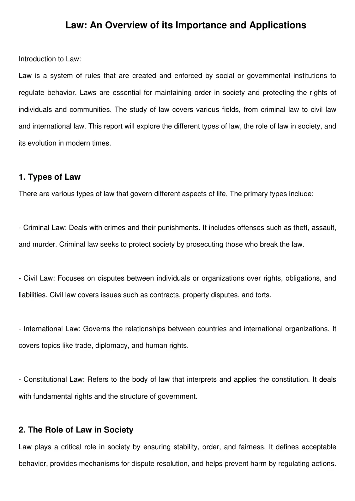غلاف تقرير Law: An Overview of its Importance and Applications