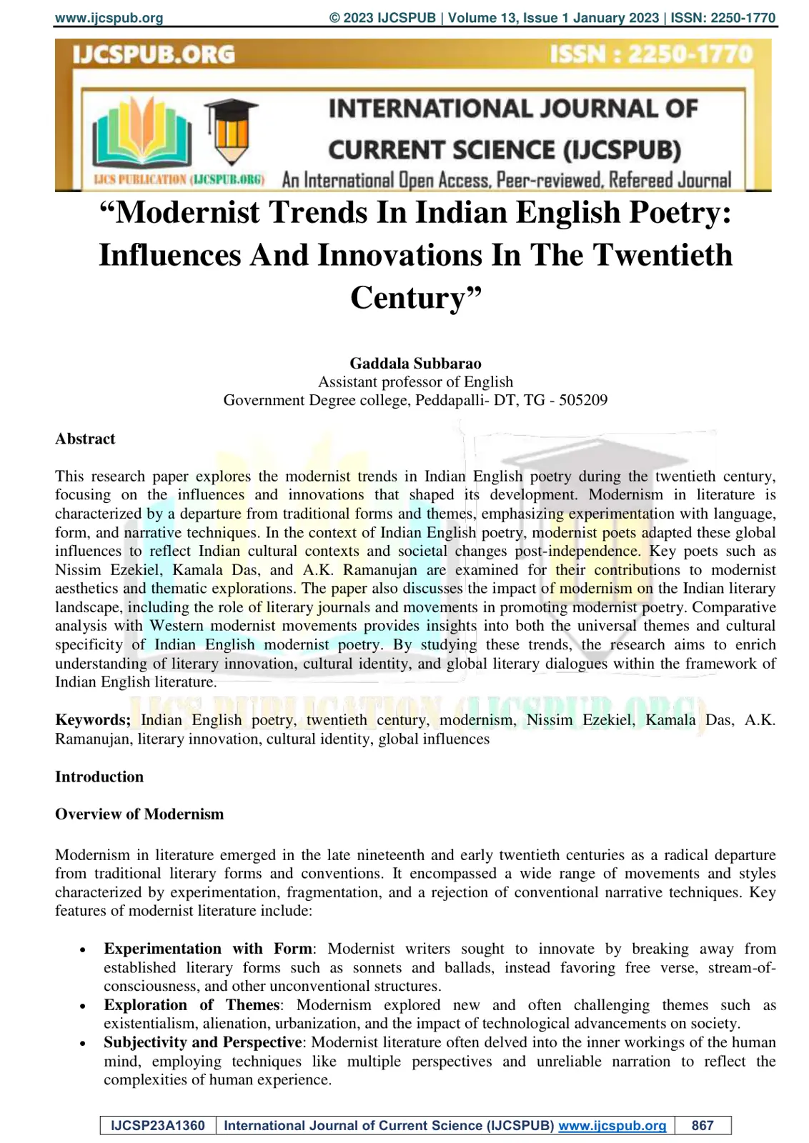 غلاف تقرير Modernist Trends In Indian English Poetry: Influences And Innovations In The Twentieth Century