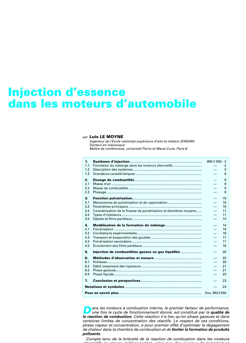 غلاف تقرير Injection d'essence dans les moteurs d'automobile