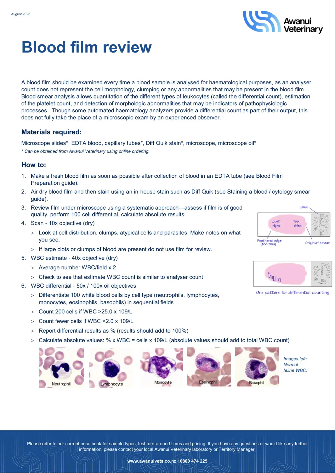 غلاف تقرير Blood film review - August 2023 - Awanui Veterinary