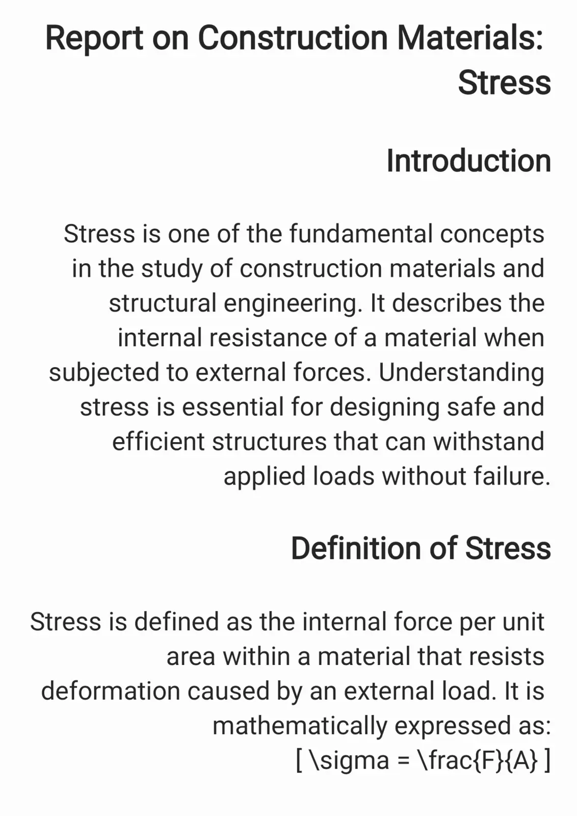 غلاف تقرير Report on Construction Materials: Stress