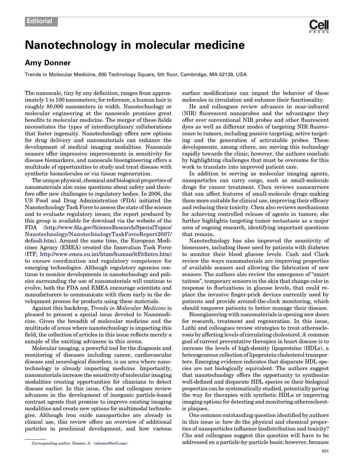 غلاف تقرير Nanotechnology in molecular medicine