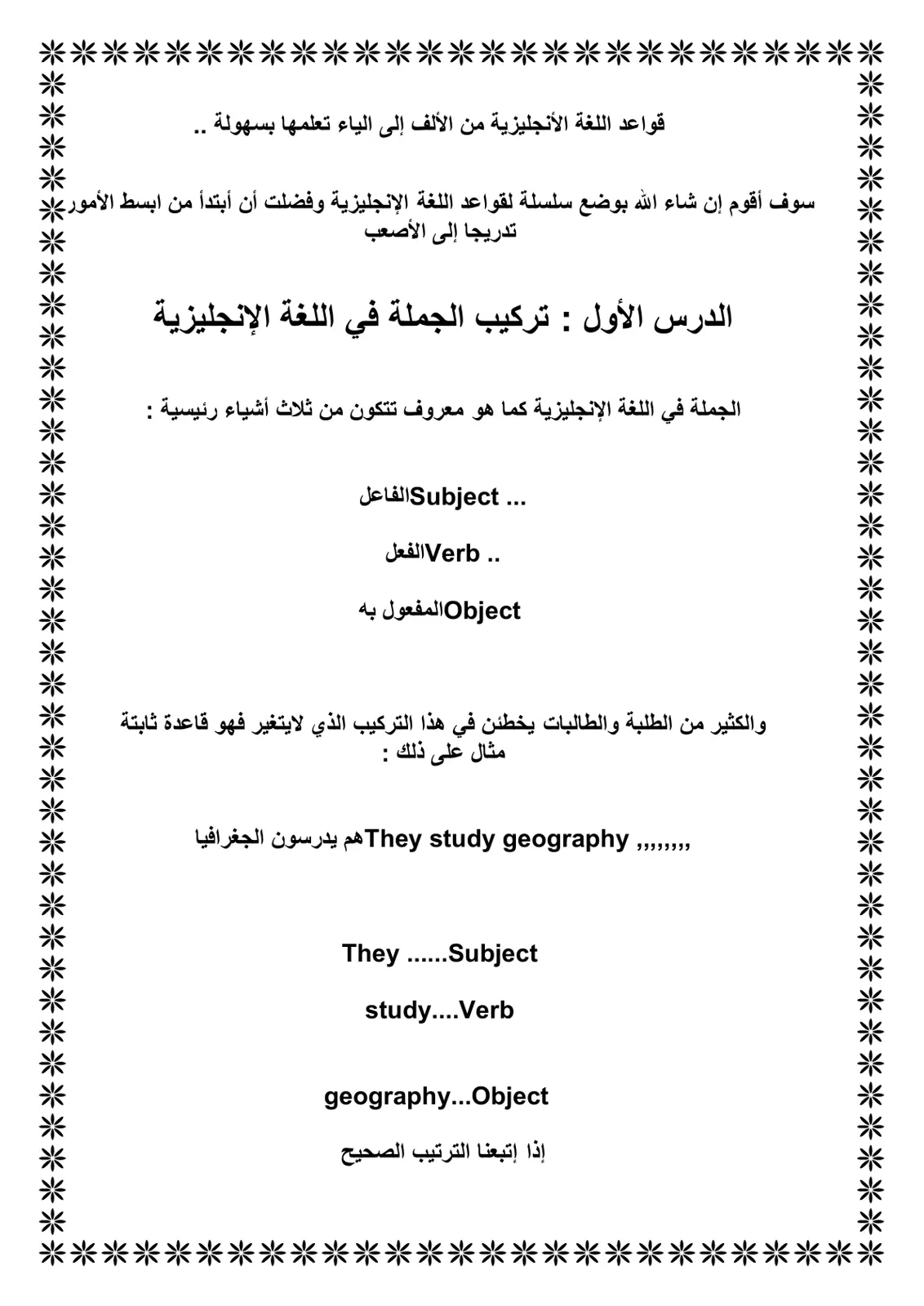 غلاف تقرير قواعد اللغة الإنجليزية من الألف إلى الياء: الدرس الأول - تركيب الجملة في اللغة الإنجليزية