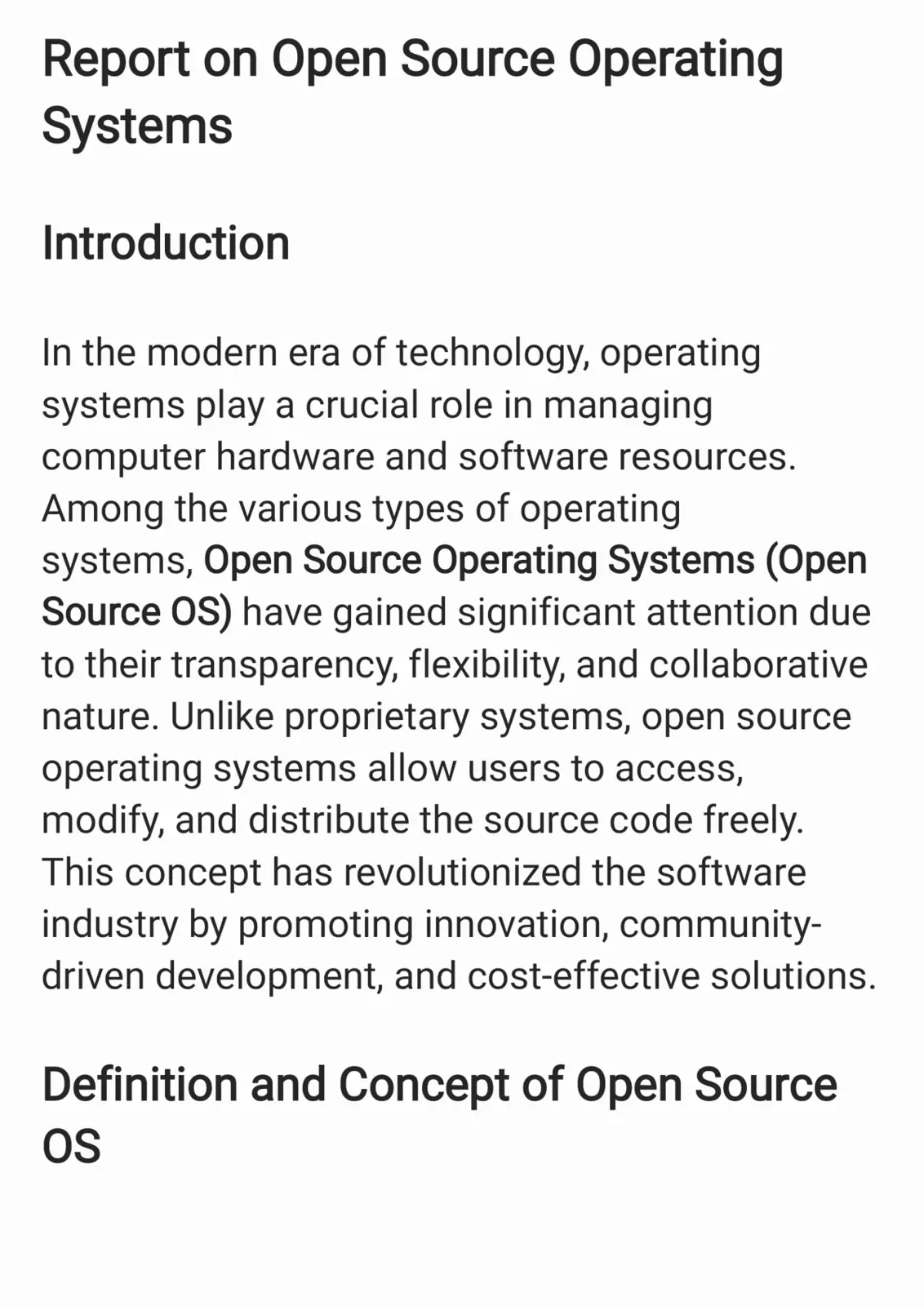 غلاف تقرير Report on Open Source Operating Systems