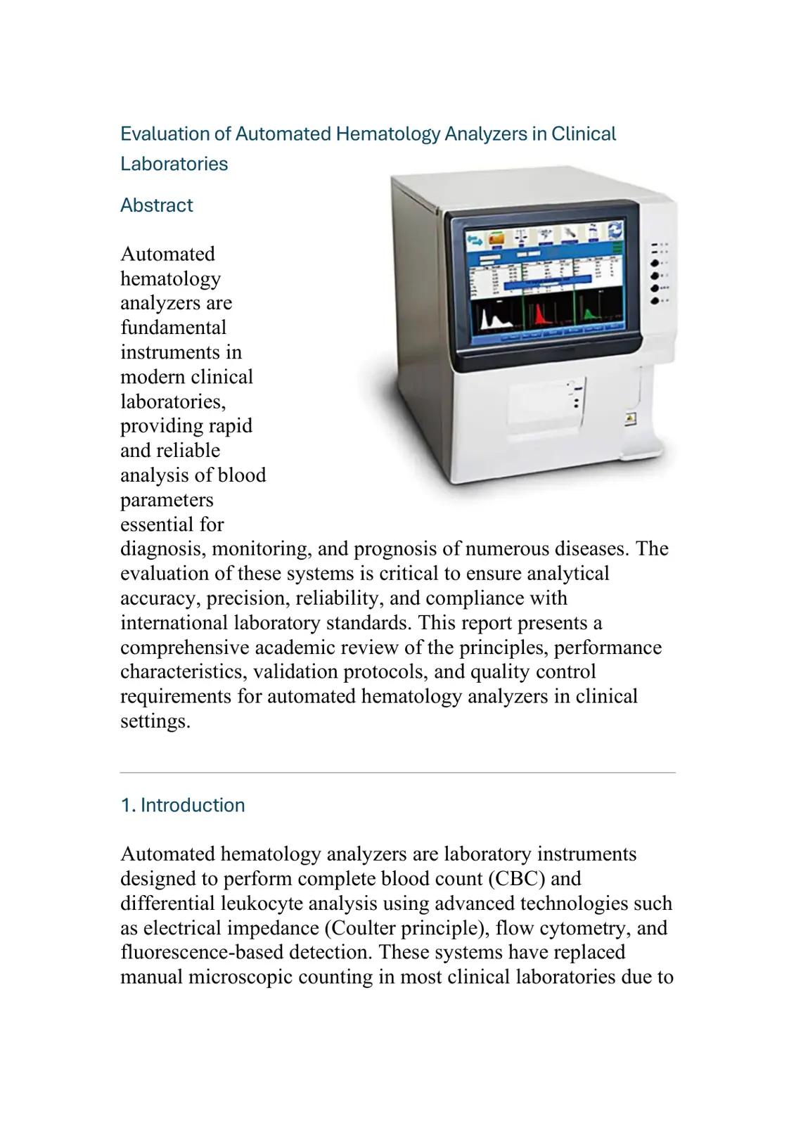 غلاف تقرير Evaluation of Automated Hematology Analyzers in Clinical Laboratories