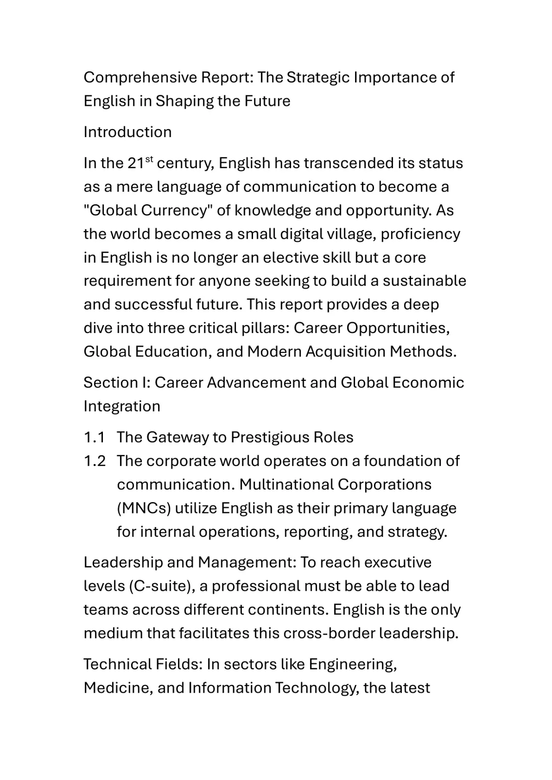 غلاف تقرير Comprehensive Report: The Strategic Importance of English in Shaping the Future