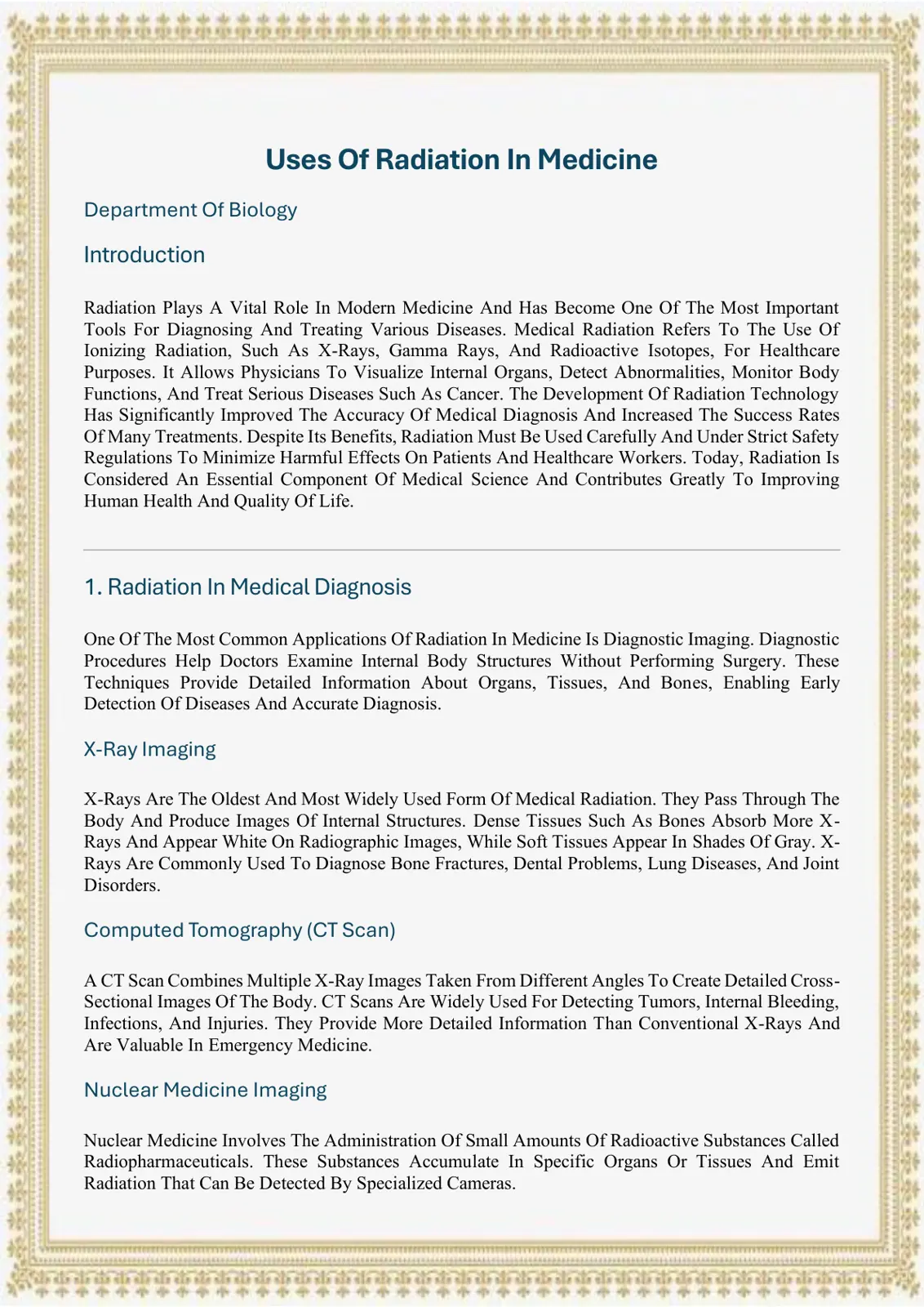 غلاف تقرير Uses Of Radiation In Medicine