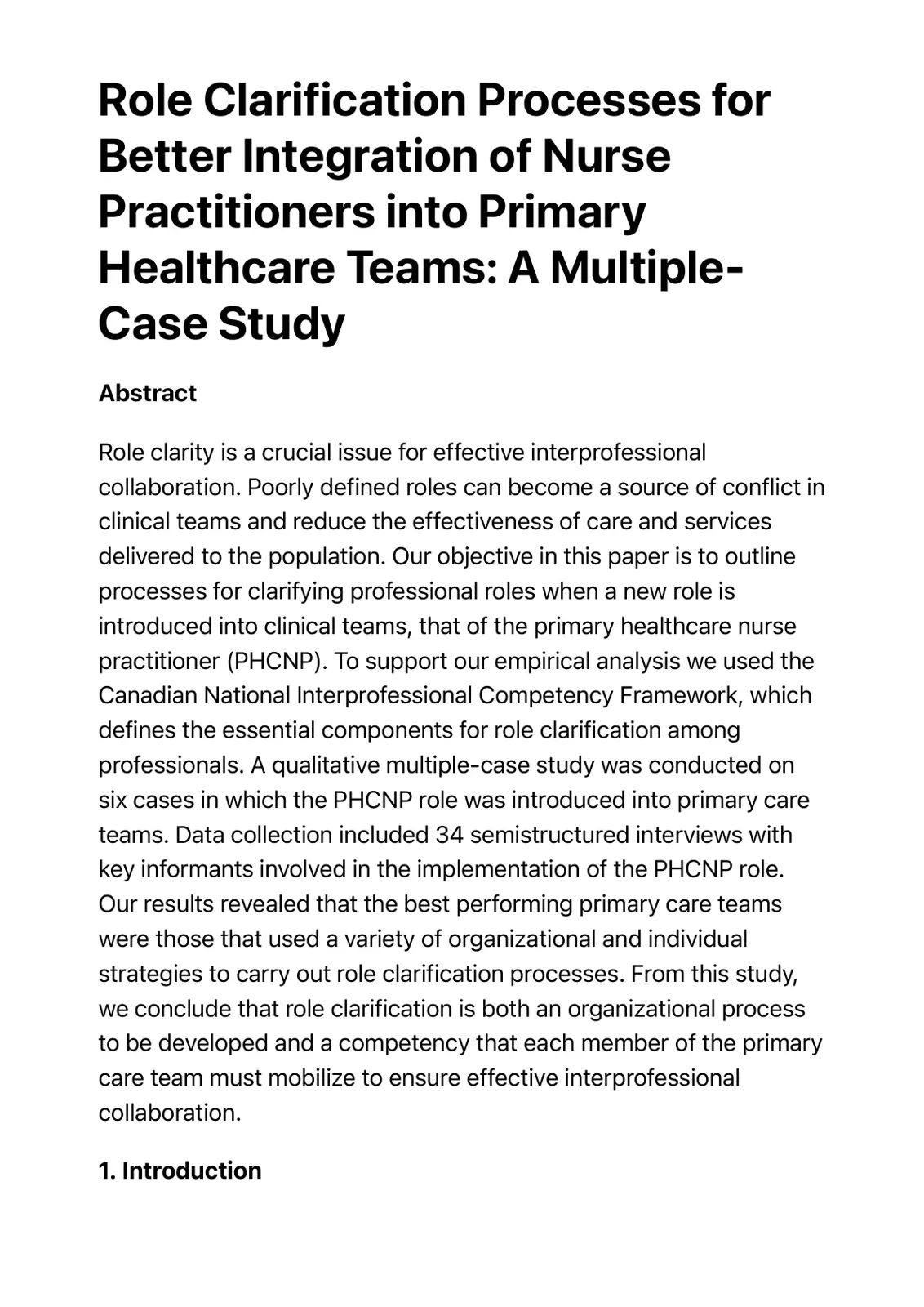 غلاف تقرير Role Clarification Processes for Better Integration of Nurse Practitioners into Primary Healthcare Teams: A Multiple-Case Study