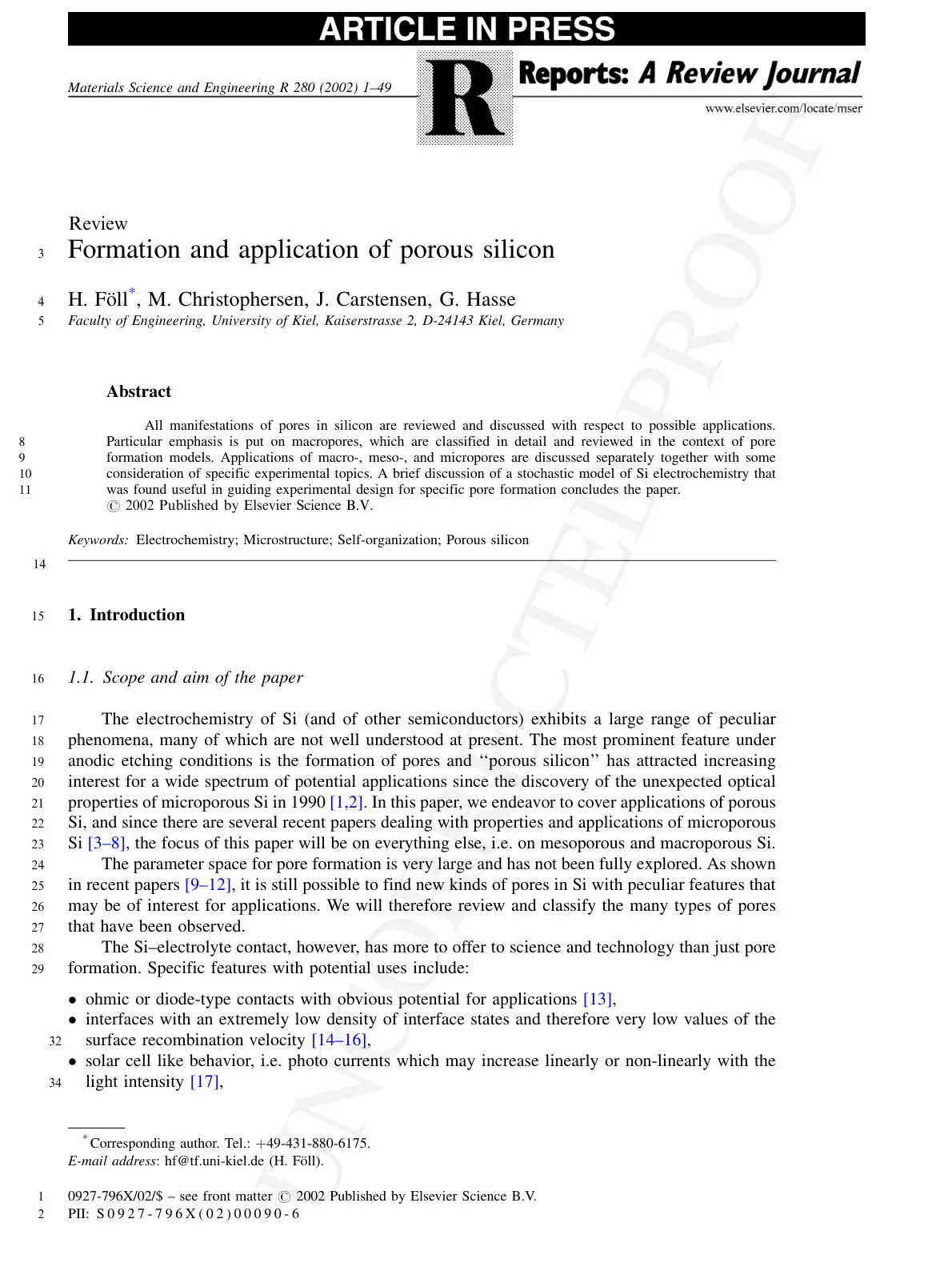 غلاف تقرير Formation and application of porous silicon