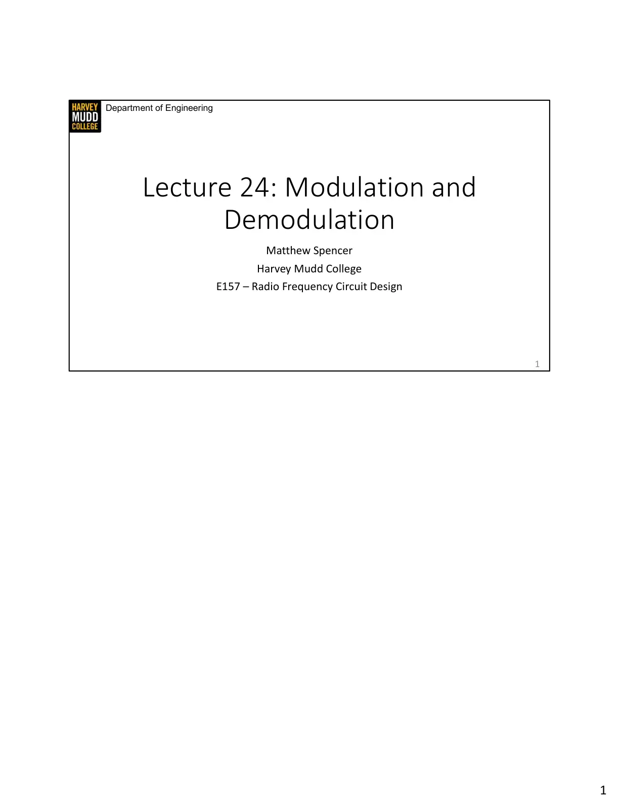 غلاف تقرير Lecture 24: Modulation and Demodulation — E157 Radio Frequency Circuit Design