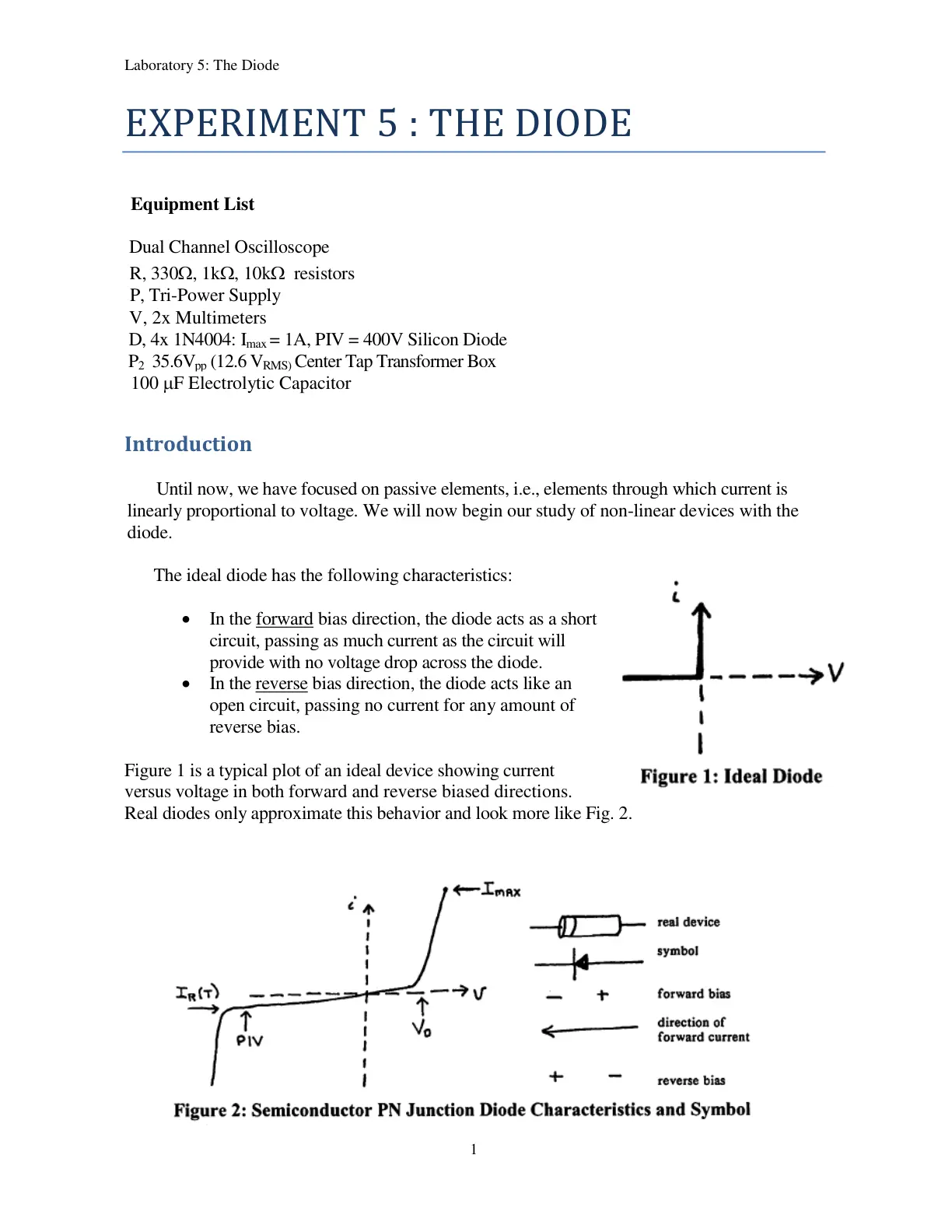 غلاف تقرير Laboratory 5: The Diode
