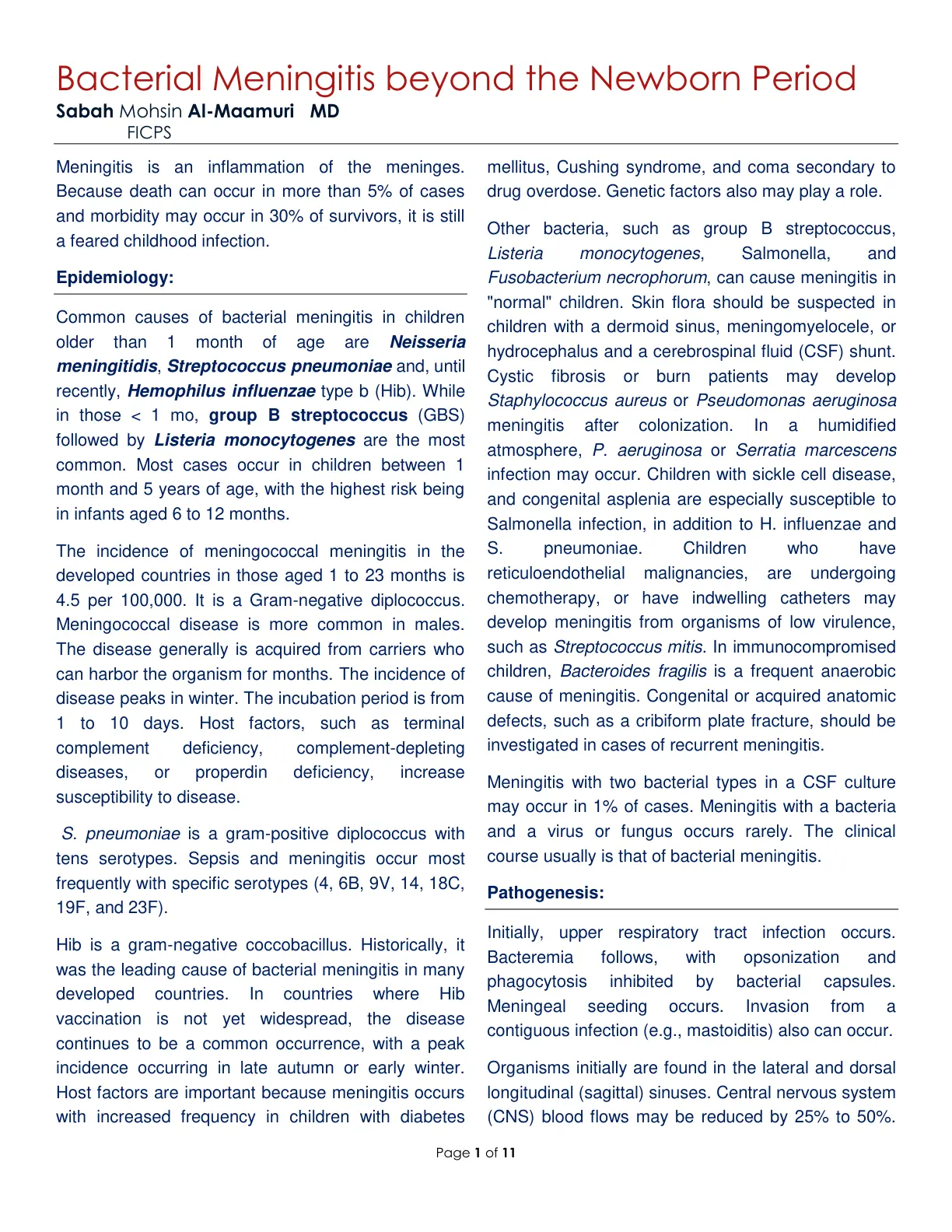 غلاف تقرير Bacterial Meningitis beyond the Newborn Period