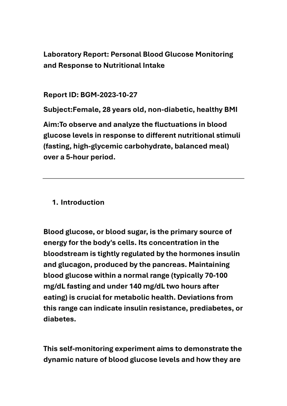 غلاف تقرير Laboratory Report: Personal Blood Glucose Monitoring and Response to Nutritional Intake