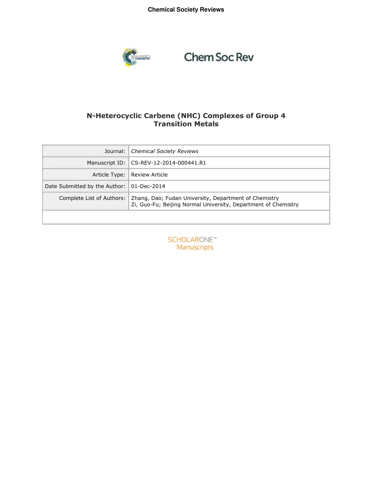 غلاف تقرير N-Heterocyclic Carbene (NHC) Complexes of Group 4 Transition Metals