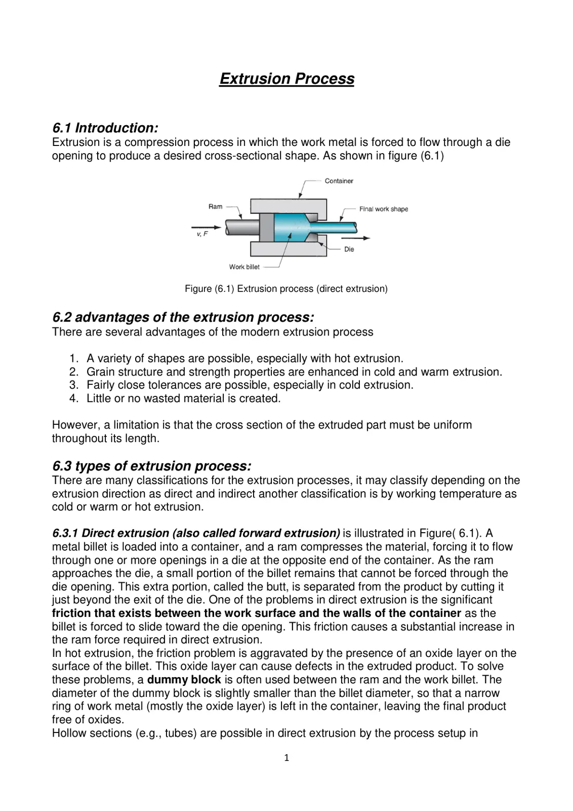 غلاف تقرير Extrusion Process
