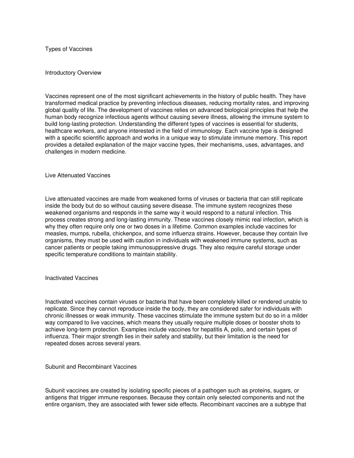 غلاف تقرير Types of Vaccines