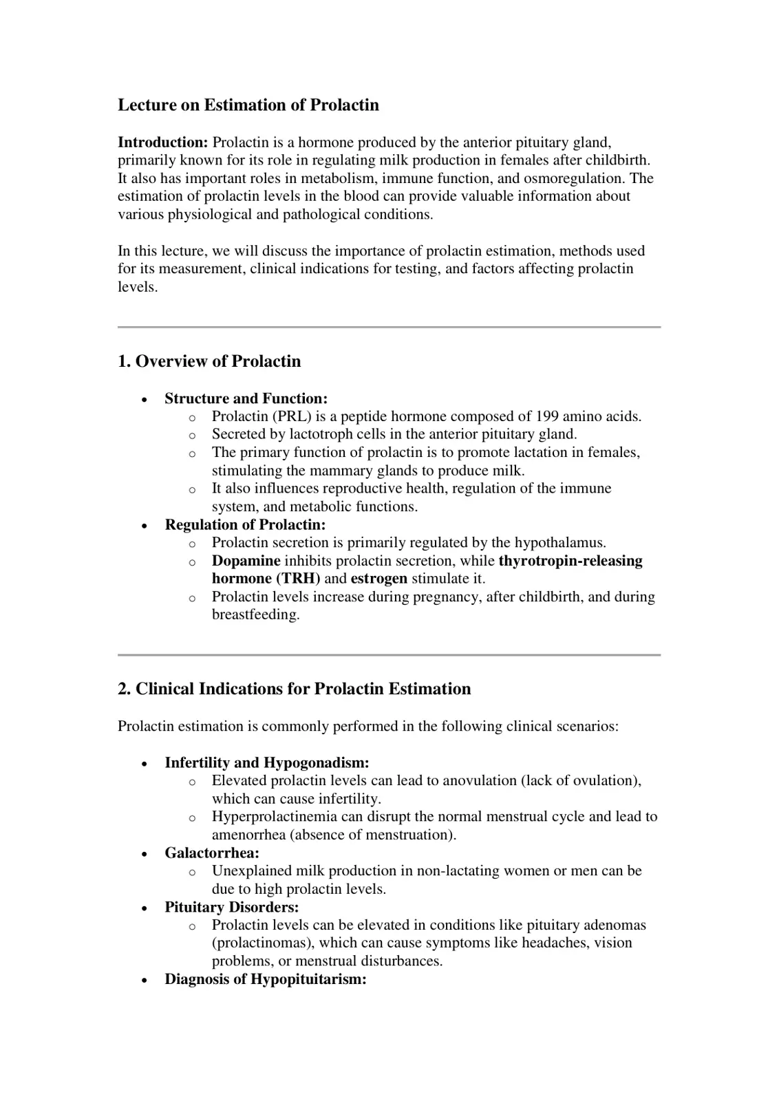 غلاف تقرير Lecture on Estimation of Prolactin