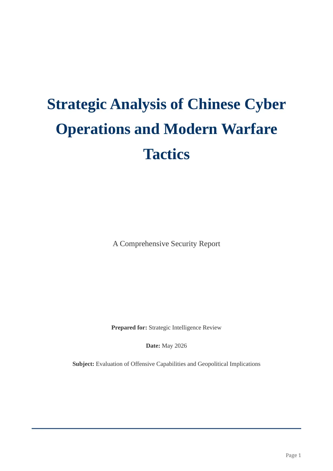 غلاف تقرير Strategic Analysis of Chinese Cyber Operations and Modern Warfare Tactics