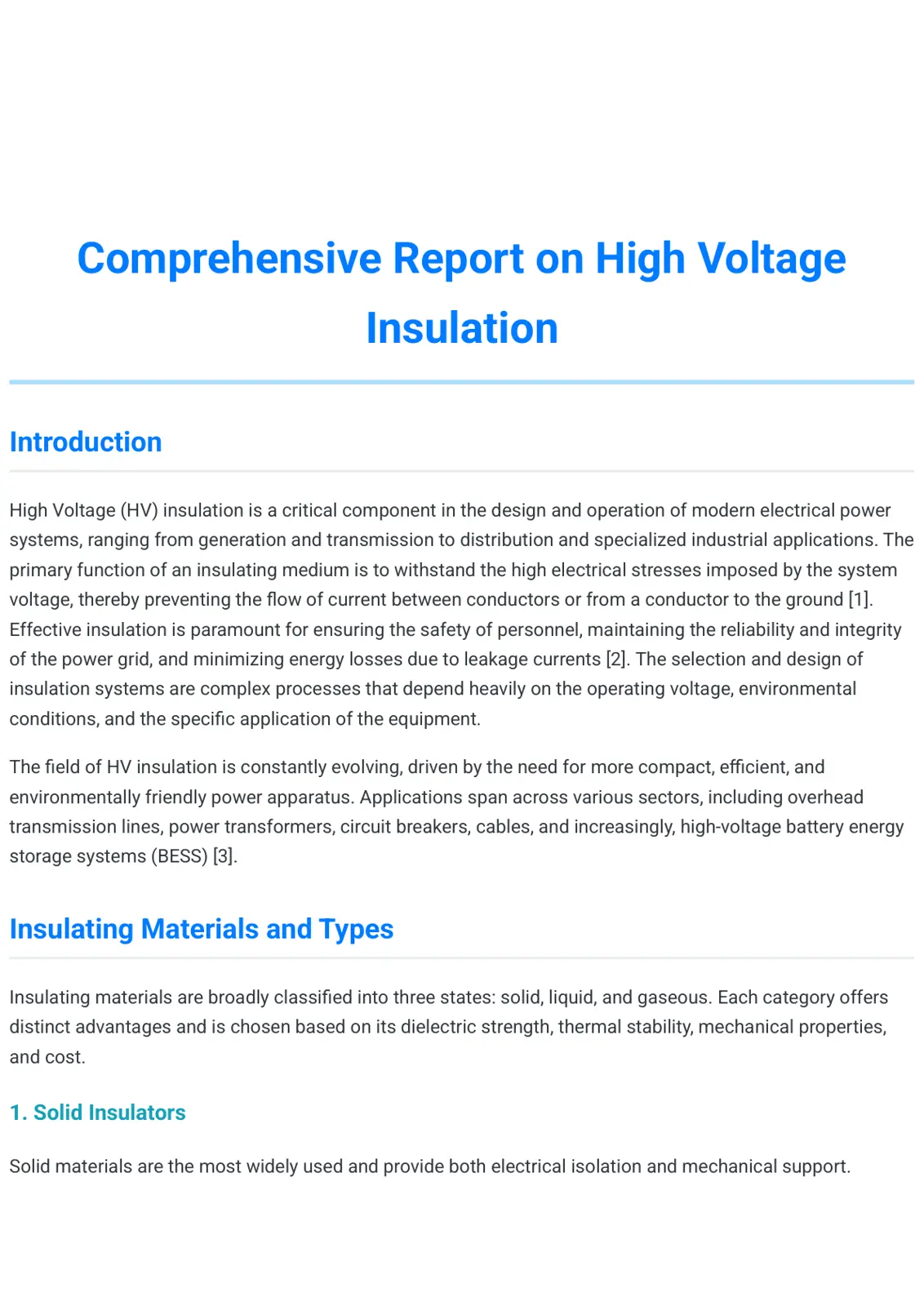 غلاف تقرير Comprehensive Report on High Voltage Insulation