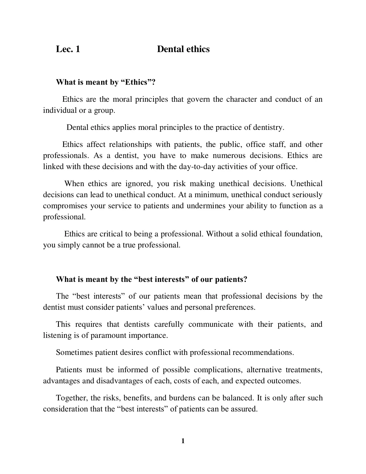 غلاف تقرير Dental Ethics