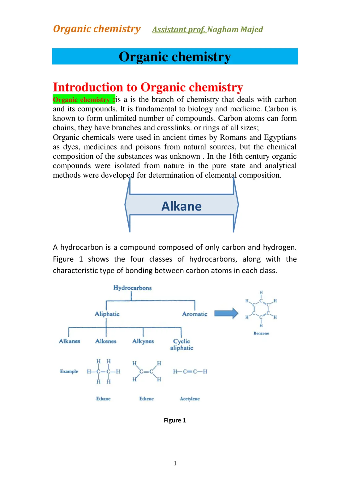 غلاف تقرير Introduction to Organic chemistry