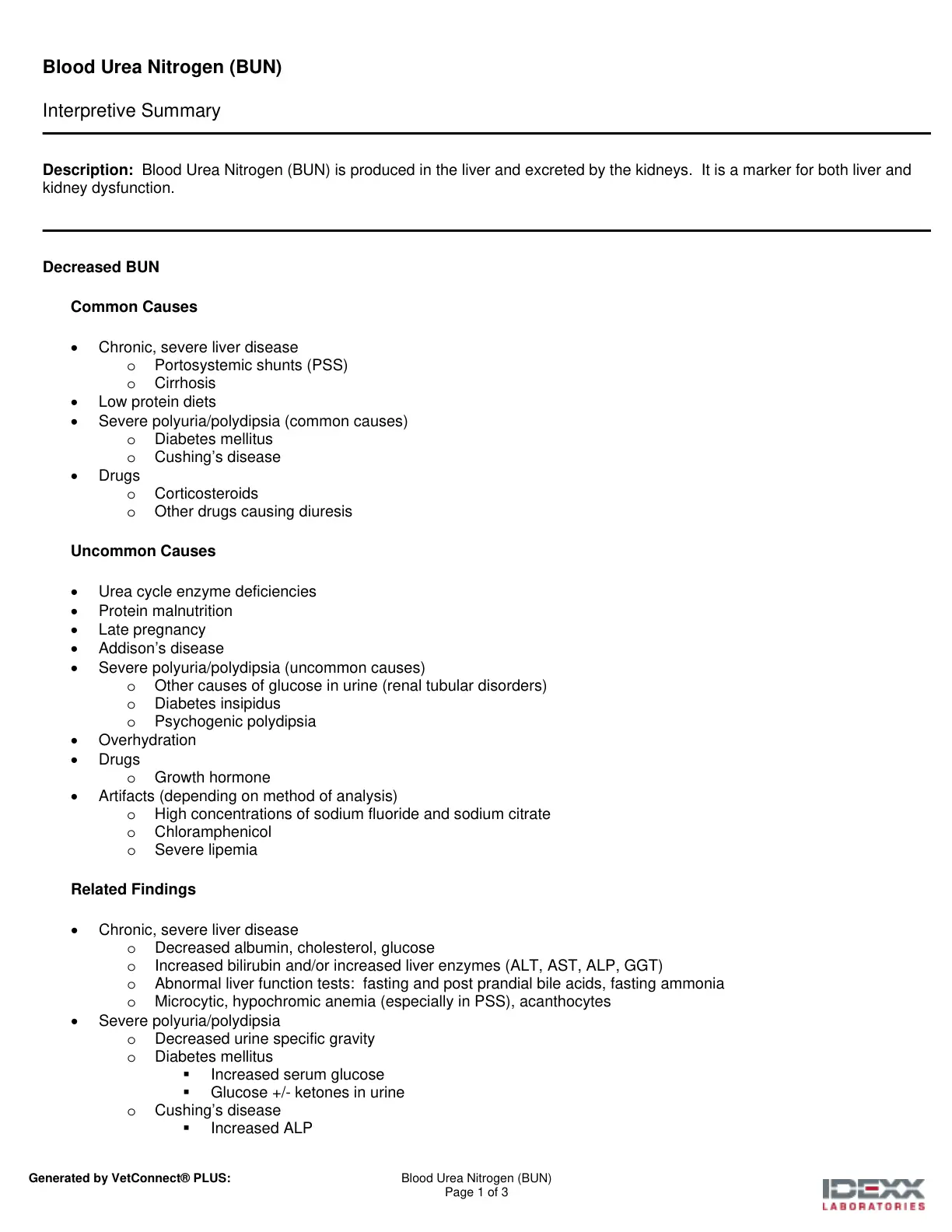 غلاف تقرير Blood Urea Nitrogen (BUN) — Interpretive Summary
