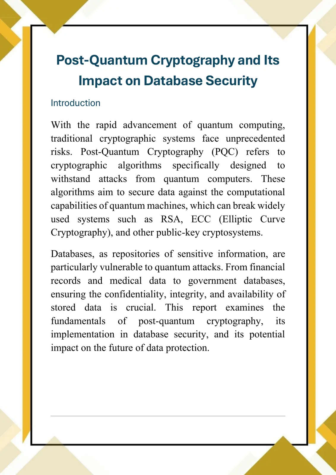 غلاف تقرير Post-Quantum Cryptography and Its Impact on Database Security