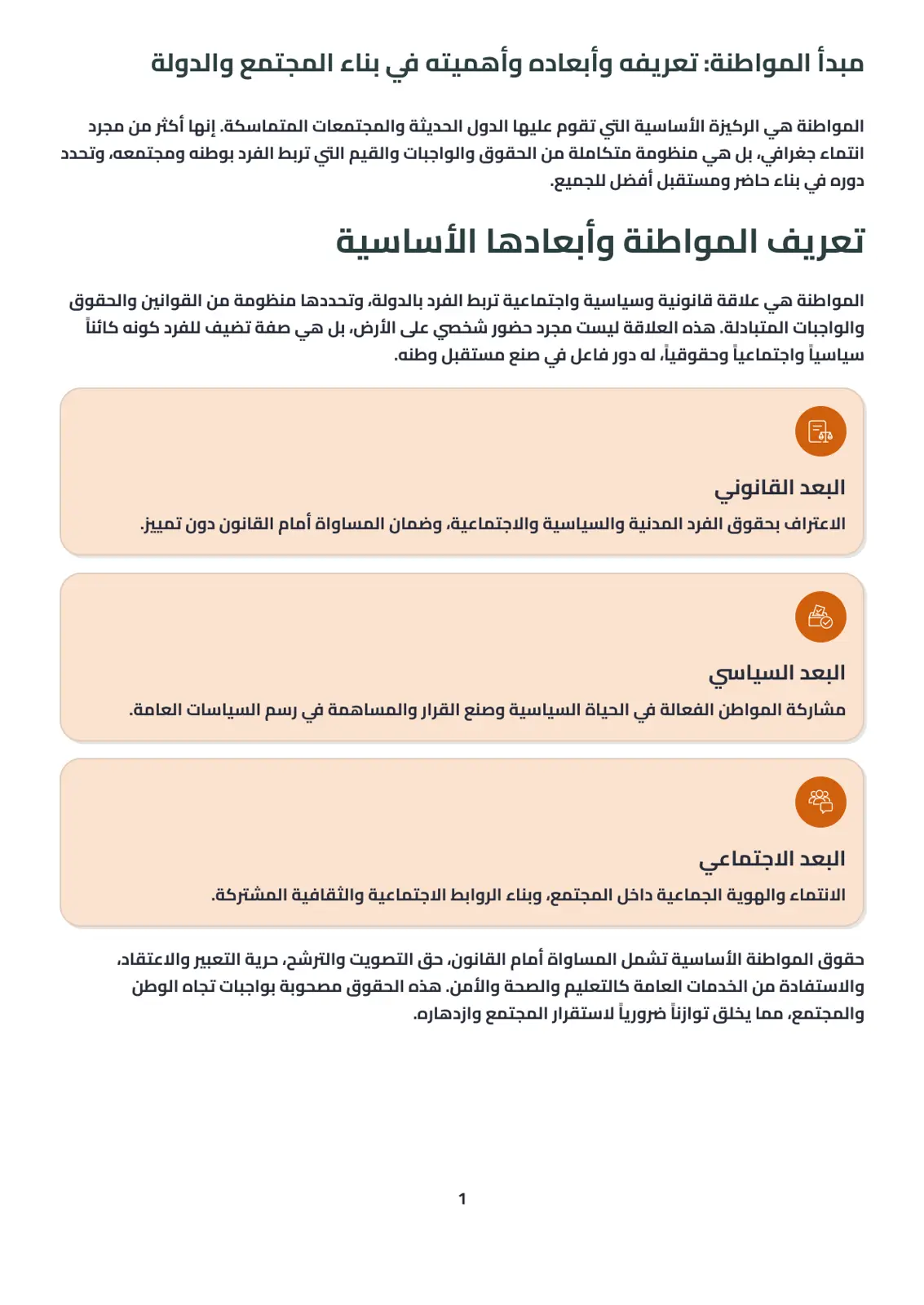 غلاف تقرير مبدأ المواطنة: تعريفه وأبعاده وأهميته في بناء المجتمع والدولة